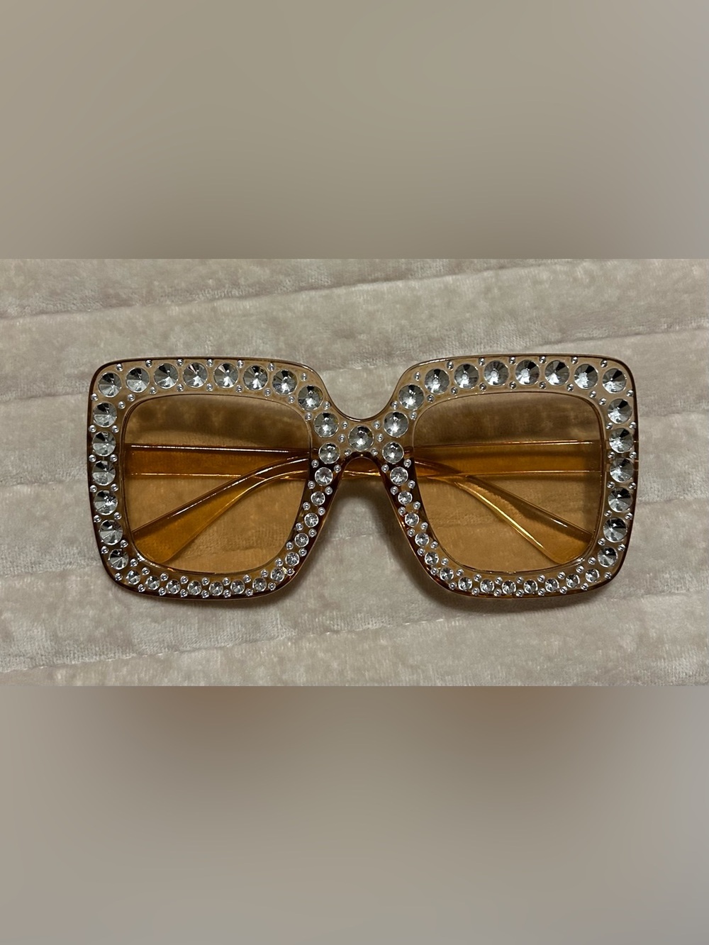 Embellished Amber Square Sunglasses with Crystal Accents